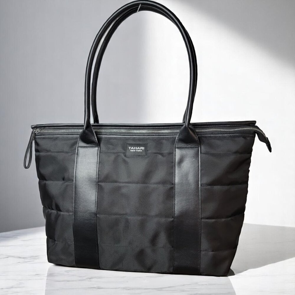 Tahari New York Quilted Black Tote – Lightweight Work, Travel or Everyday Carry